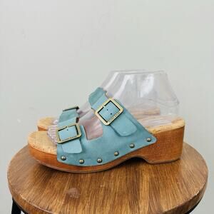 Kork-ease Saffron Turquoise Leather Slide On Sandals Women’s Size 8